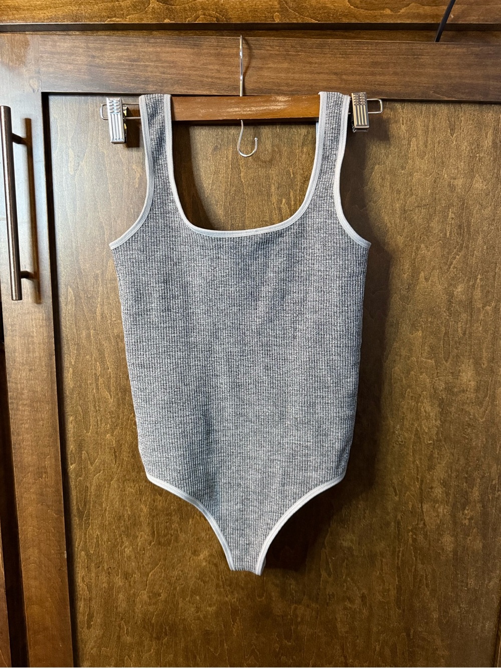 Colsie Gray Ribbed Tank Bodysuit with White Trim
